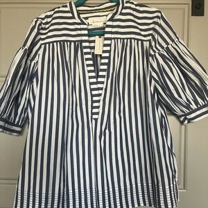 by Anthropologie Navy and White Striped Blouse